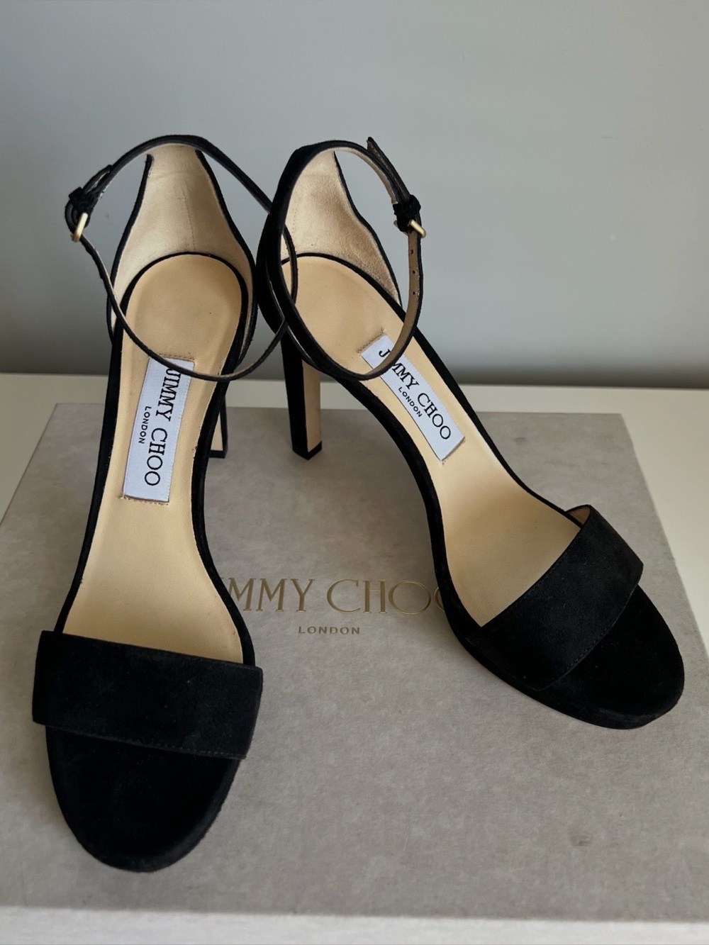 Jimmy Choo Misty 100 Black Suede Platform Sandals 37